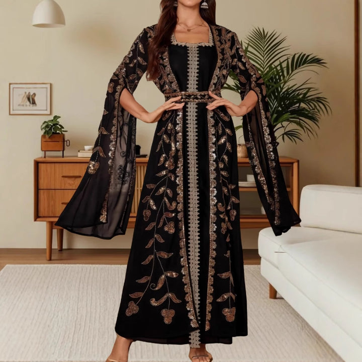 Kvinnors Elegant Kaftan Klänning med Utarbetad Broderi och Flödande Snitt-Eva Jonsson
