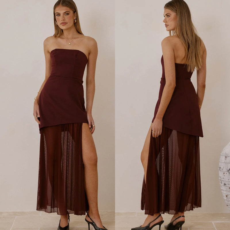 Kvinnors Elegant Kvällsklänning med Asymmetrisk Klippning och Sensuell Slits Mirla-Eva Jonsson