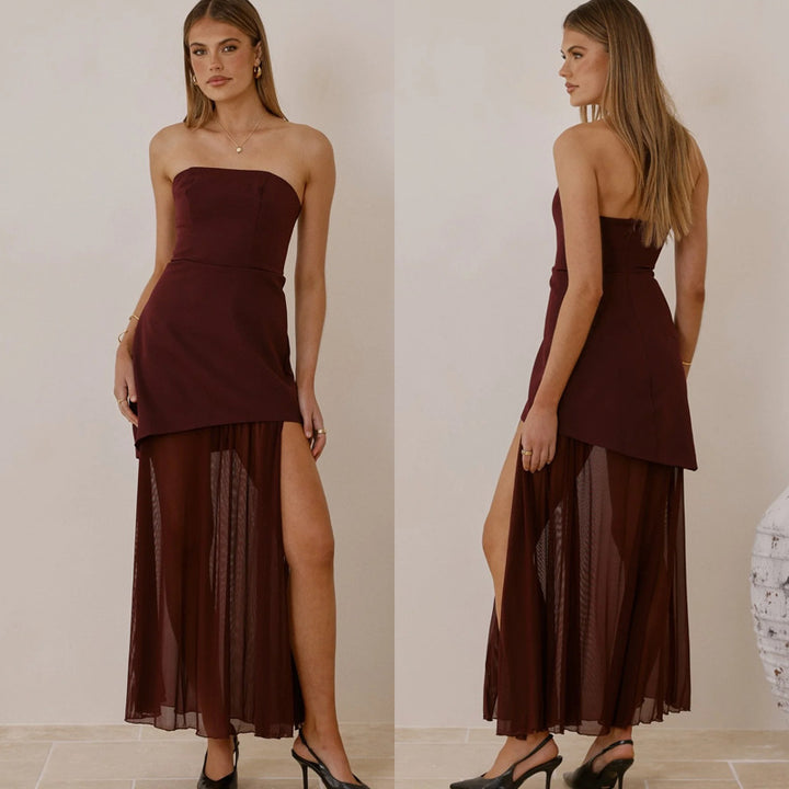 Kvinnors Elegant Kvällsklänning med Asymmetrisk Klippning och Sensuell Slits Mirla-Eva Jonsson
