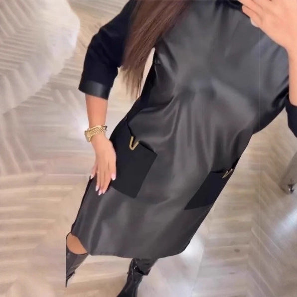 Kvinnors Elegant Läderklänning med Praktiska Dragkedjefickor Mirla-Eva Jonsson
