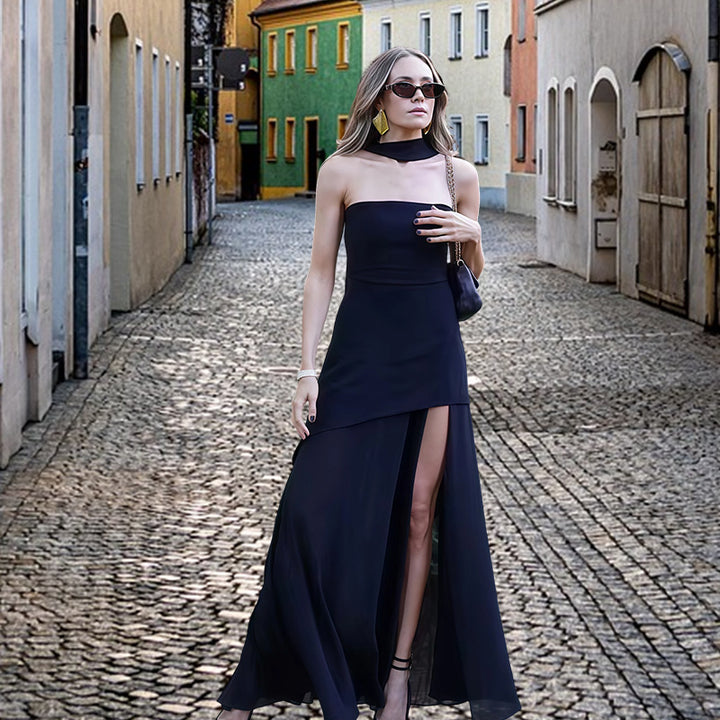 Kvinnors Elegant Maxi Klänning med Asymmetrisk Skärning och Chic Slits-Eva Jonsson