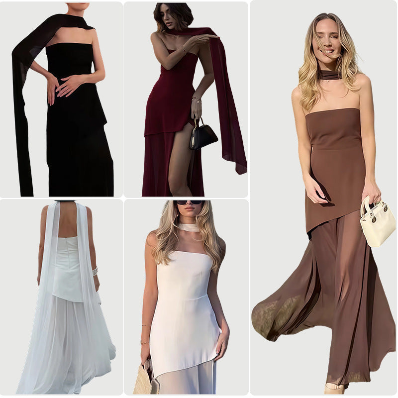Kvinnors Elegant Maxi Klänning med Asymmetrisk Skärning och Chic Slits-Eva Jonsson