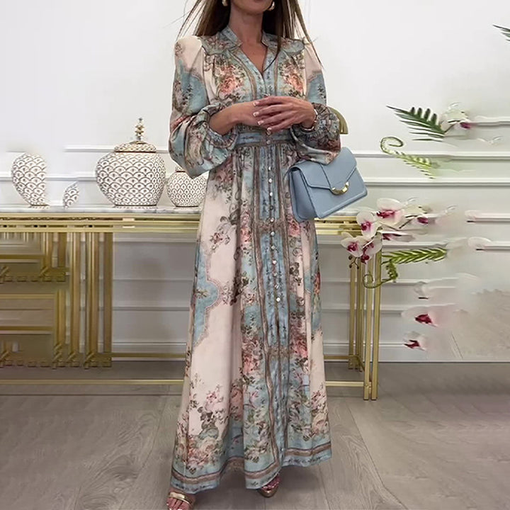 Kvinnors Elegant Maxi Klänning med Blommönster Mirla-Eva Jonsson
