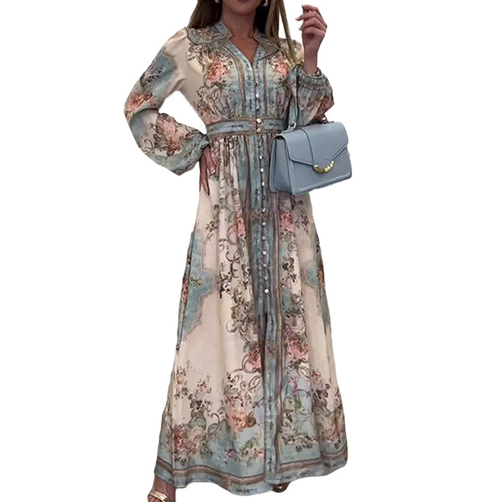 Kvinnors Elegant Maxi Klänning med Blommönster Mirla-Eva Jonsson