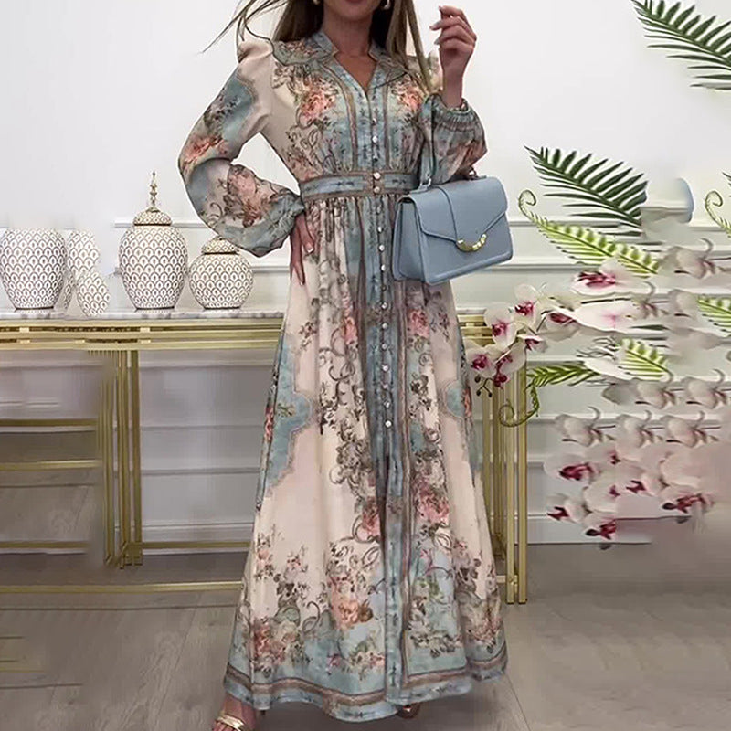 Kvinnors Elegant Maxi Klänning med Blommönster Mirla-Eva Jonsson