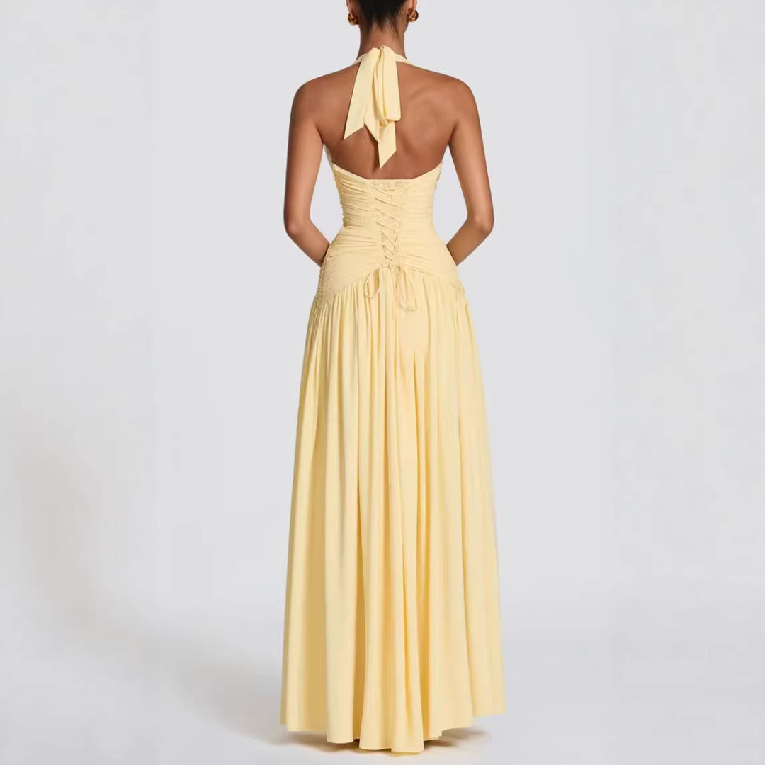 Kvinnors Elegant Maxi Klänning med Invikning Design och V-Hals-Eva Jonsson