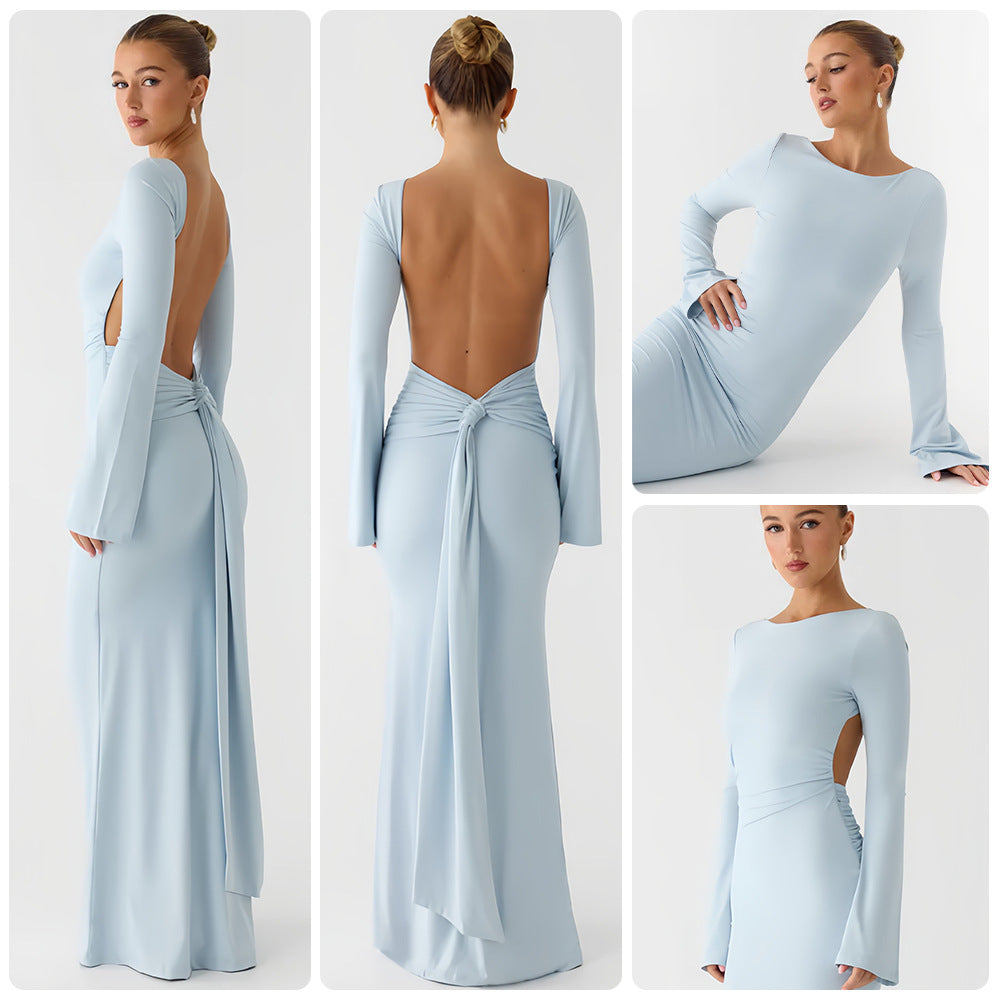 Kvinnors Elegant Maxi Klänning med Långa Ärmar och Flödande Kjol Mirla-Eva Jonsson