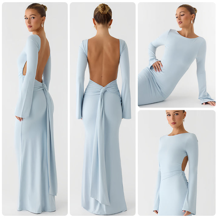 Kvinnors Elegant Maxi Klänning med Långa Ärmar och Flödande Kjol Mirla-Eva Jonsson