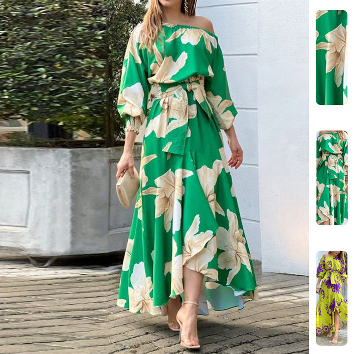 Kvinnors Elegant Maxi Klänning med Off-Shoulder Design och Volang Detaljer Mirla-Eva Jonsson