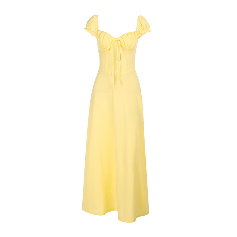 Kvinnors Elegant Maxi Klänning med Samling och Puffärmar Mirla-Eva Jonsson