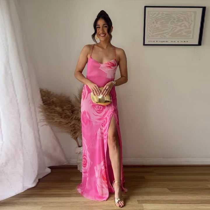 Kvinnors Elegant Maxi Klänning med Sid slit och Delikata Remmar Mirla-Eva Jonsson