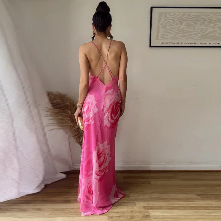 Kvinnors Elegant Maxi Klänning med Sid slit och Delikata Remmar Mirla-Eva Jonsson