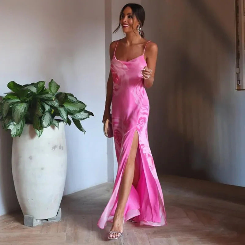 Kvinnors Elegant Maxi Klänning med Sid slit och Delikata Remmar Mirla-Eva Jonsson