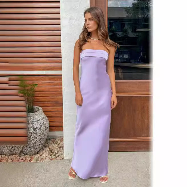 Kvinnors Elegant Maxi Klänning med Slim Midjeband och Strapless Design-Eva Jonsson