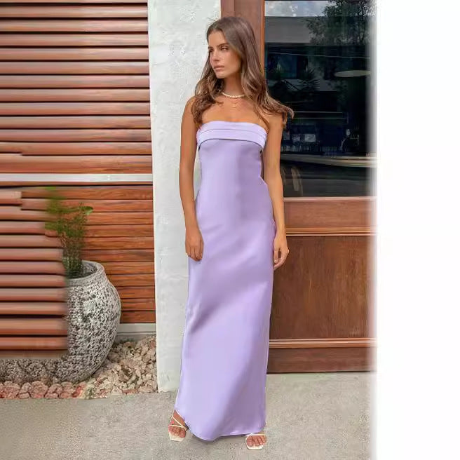 Kvinnors Elegant Maxi Klänning med Slim Midjeband och Strapless Design-Eva Jonsson