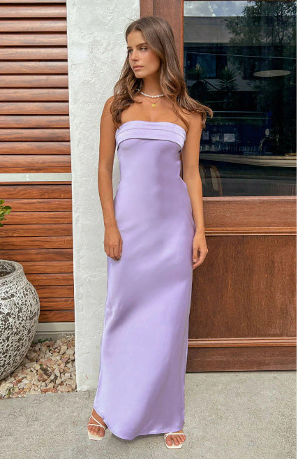 Kvinnors Elegant Maxi Klänning med Slim Midjeband och Strapless Design-Eva Jonsson