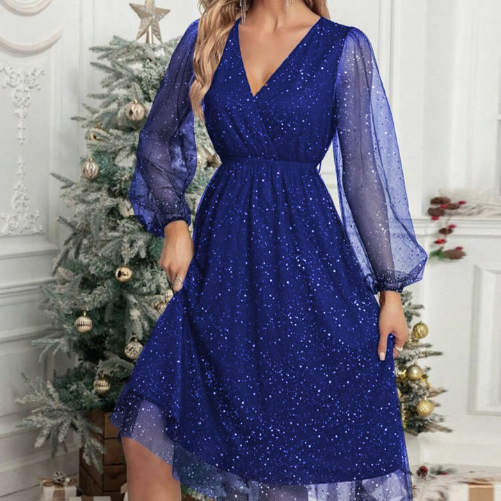 Kvinnors Elegant Midi Klänning med Glittrande Ärmar Mirla-Eva Jonsson