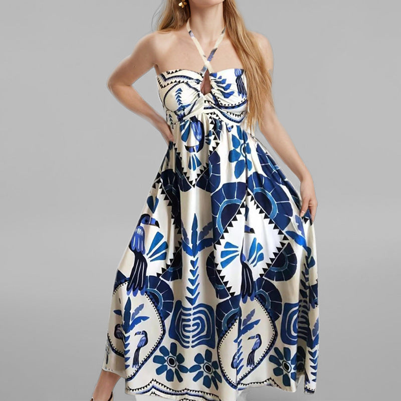 Kvinnors Elegant Sommar Maxi Klänning med Bandeau U-ringning och Blommönster Mirla-Eva Jonsson