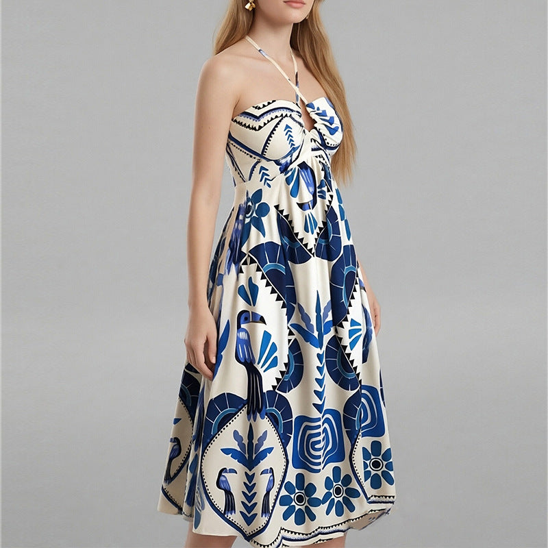 Kvinnors Elegant Sommar Maxi Klänning med Bandeau U-ringning och Blommönster Mirla-Eva Jonsson