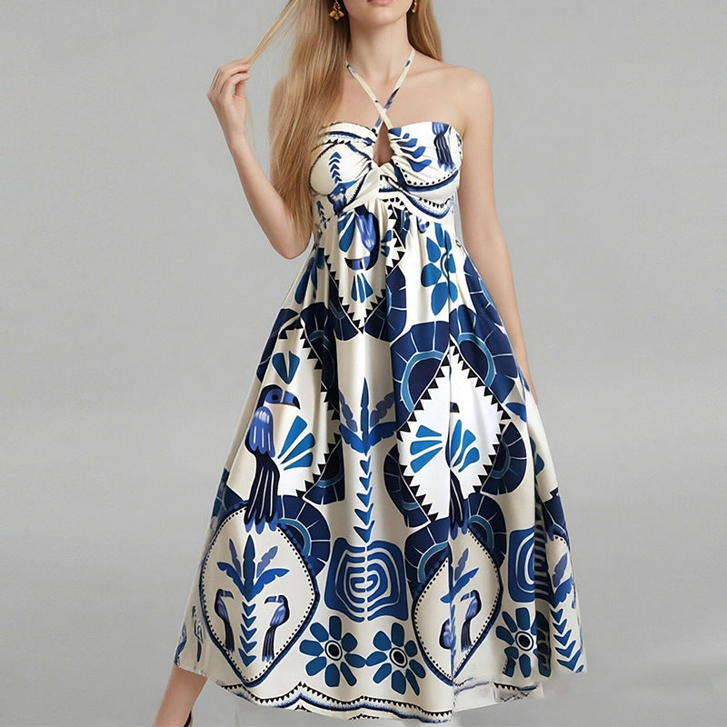 Kvinnors Elegant Sommar Maxi Klänning med Bandeau U-ringning och Blommönster Mirla-Eva Jonsson