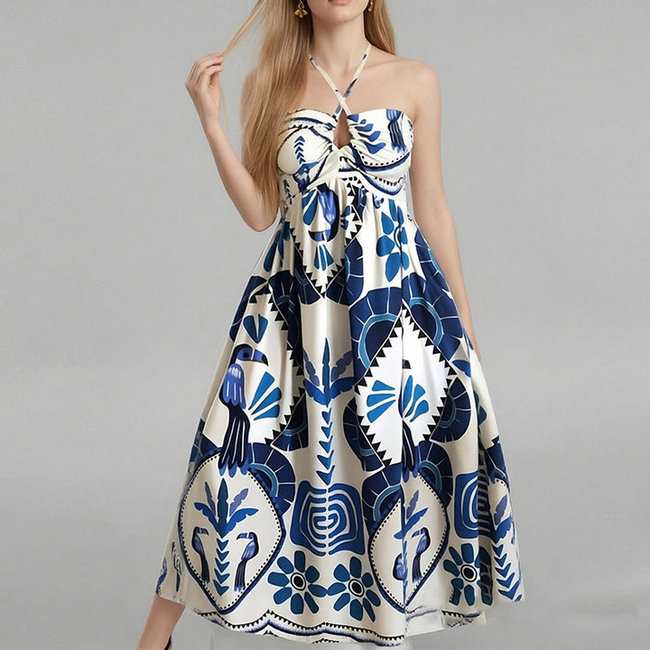 Kvinnors Elegant Sommar Maxi Klänning med Bandeau U-ringning och Blommönster Mirla-Eva Jonsson