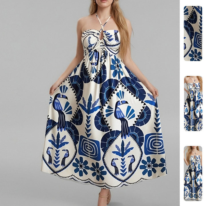 Kvinnors Elegant Sommar Maxi Klänning med Bandeau U-ringning och Blommönster Mirla-Eva Jonsson