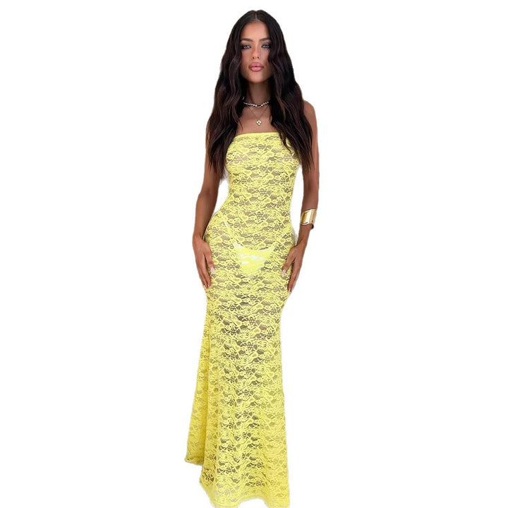 Kvinnors Elegant Spets Maxi Klänning med Figursydd Silhouette och Off-the-Shoulder Design-Eva Jonsson