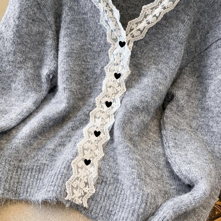 Kvinnors Elegant Stickad Tröja med Spetsdekoration Mirla-Eva Jonsson