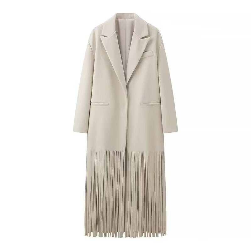 Kvinnors Elegant Trench Coat med Fransdetaljer och Skräddarsydd Passform Mirla-Eva Jonsson