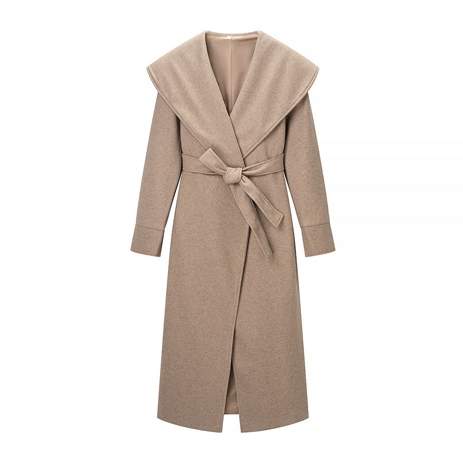 Kvinnors Elegant Wrap Coat med Bred Krage och Knytband Mirla-Eva Jonsson