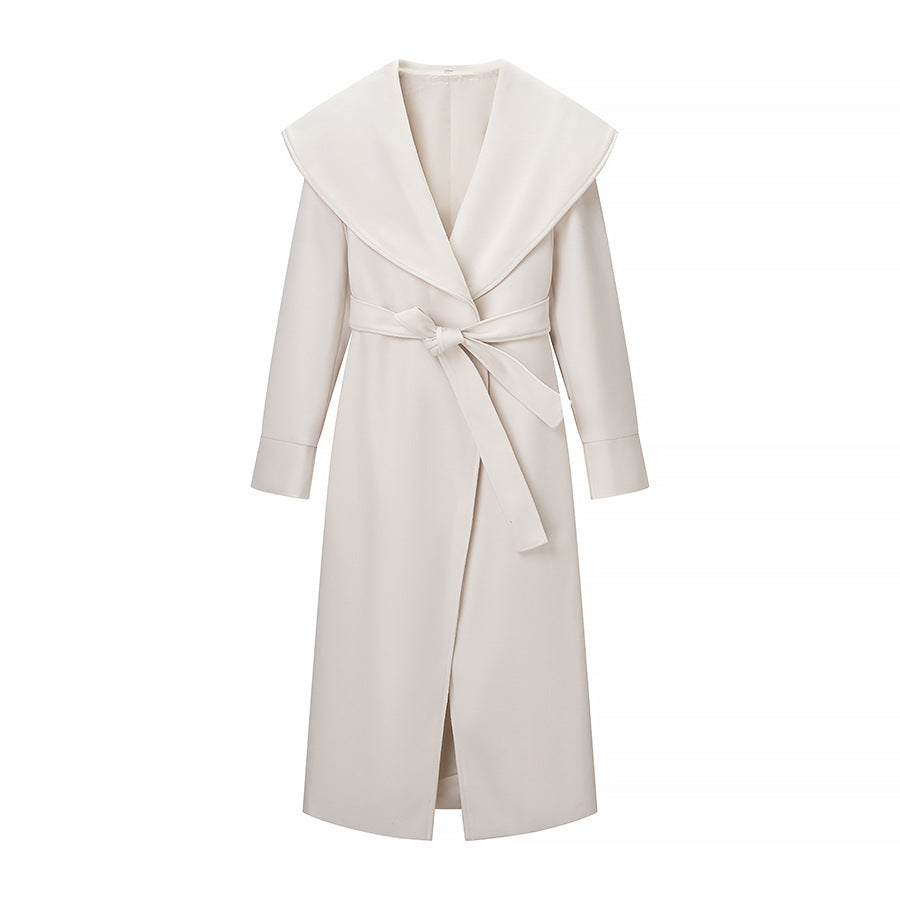 Kvinnors Elegant Wrap Coat med Bred Krage och Knytband Mirla-Eva Jonsson