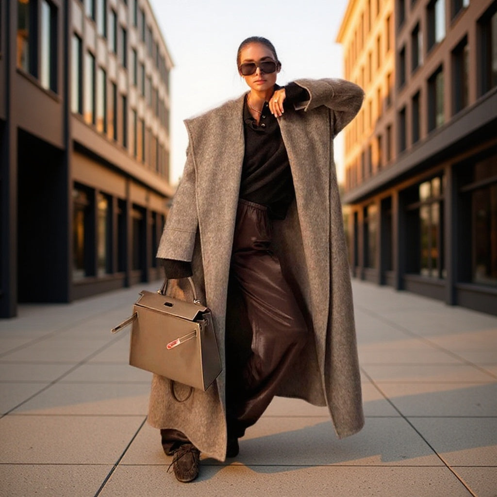 Kvinnors Elegant Wrap Coat med Bred Krage och Knytband Mirla-Eva Jonsson