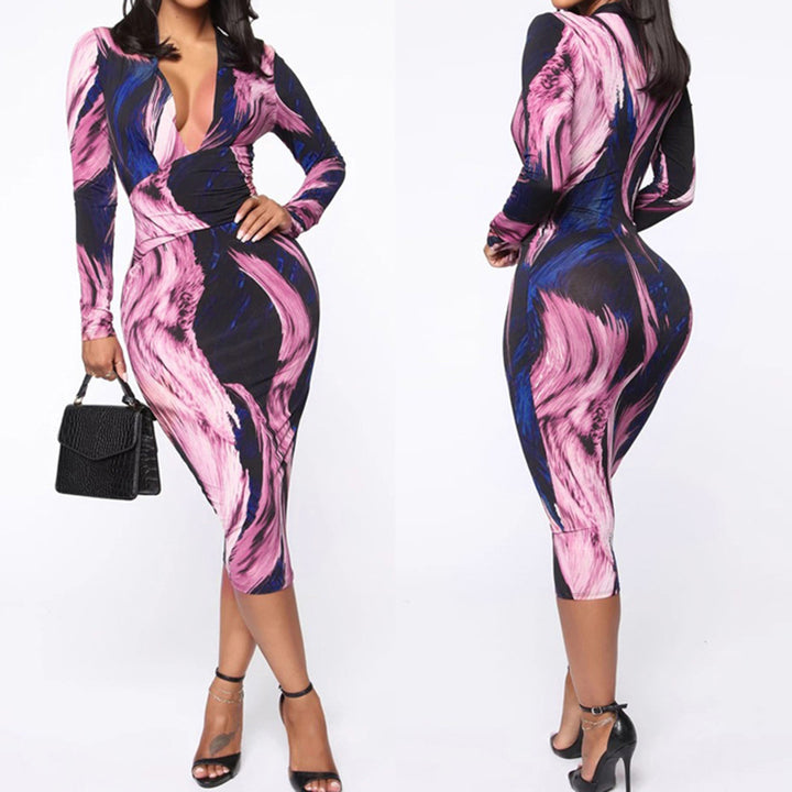 Kvinnors Elegant Wrap Dress med Djup V-Hals och Modernt Mönster Mirla-Eva Jonsson