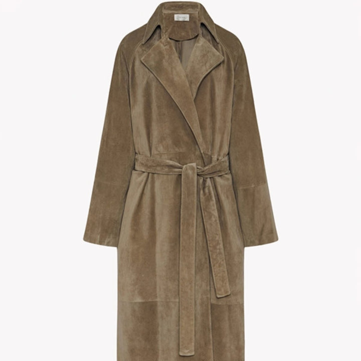 Kvinnors Elegant och Moded Trench Coat Tillverkad av Högkvalitativ Mocka Mirla-Eva Jonsson