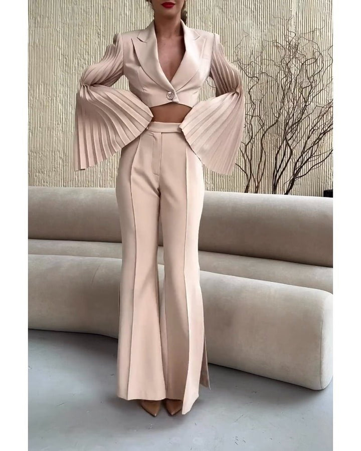 Kvinnors Eleganta Blazer Set med Breda Plisserade Ärmar och Slim Fit-Eva Jonsson