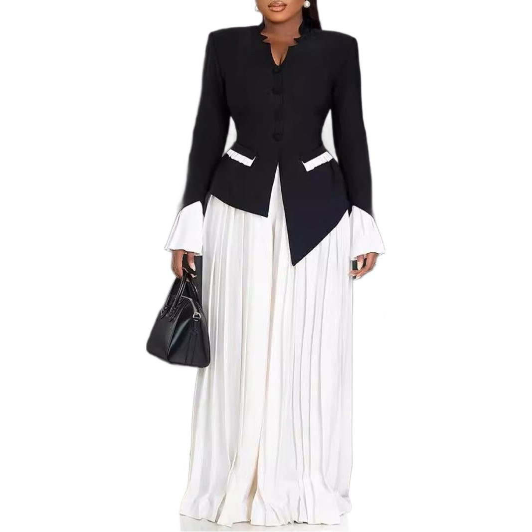 Kvinnors Fållad Maxiklänning med Strukturerad Blazer och Eleganta Accenter Mirla-Eva Jonsson