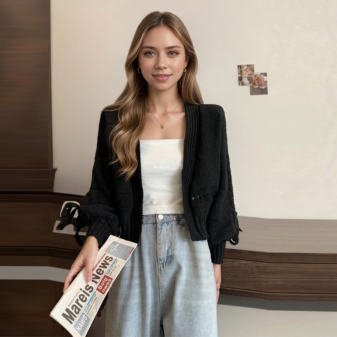 Kvinnors Fashionabelt Stickat Cardigan med Avslappnad Skärning Mirla-Eva Jonsson