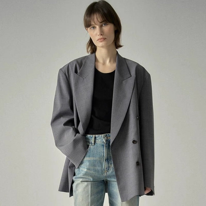 Kvinnors Fashionabla Stiliga Blazer med Dubbel Knapprad och Oversized Skärning Mirla-Eva Jonsson