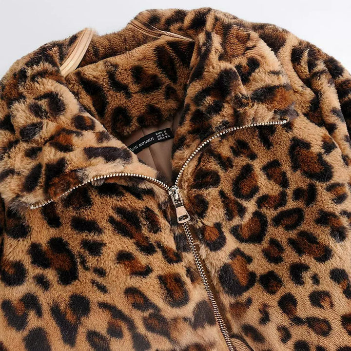 Kvinnors Fluffig Leopardtryck Jacka med Dragkedja Mirla-Eva Jonsson