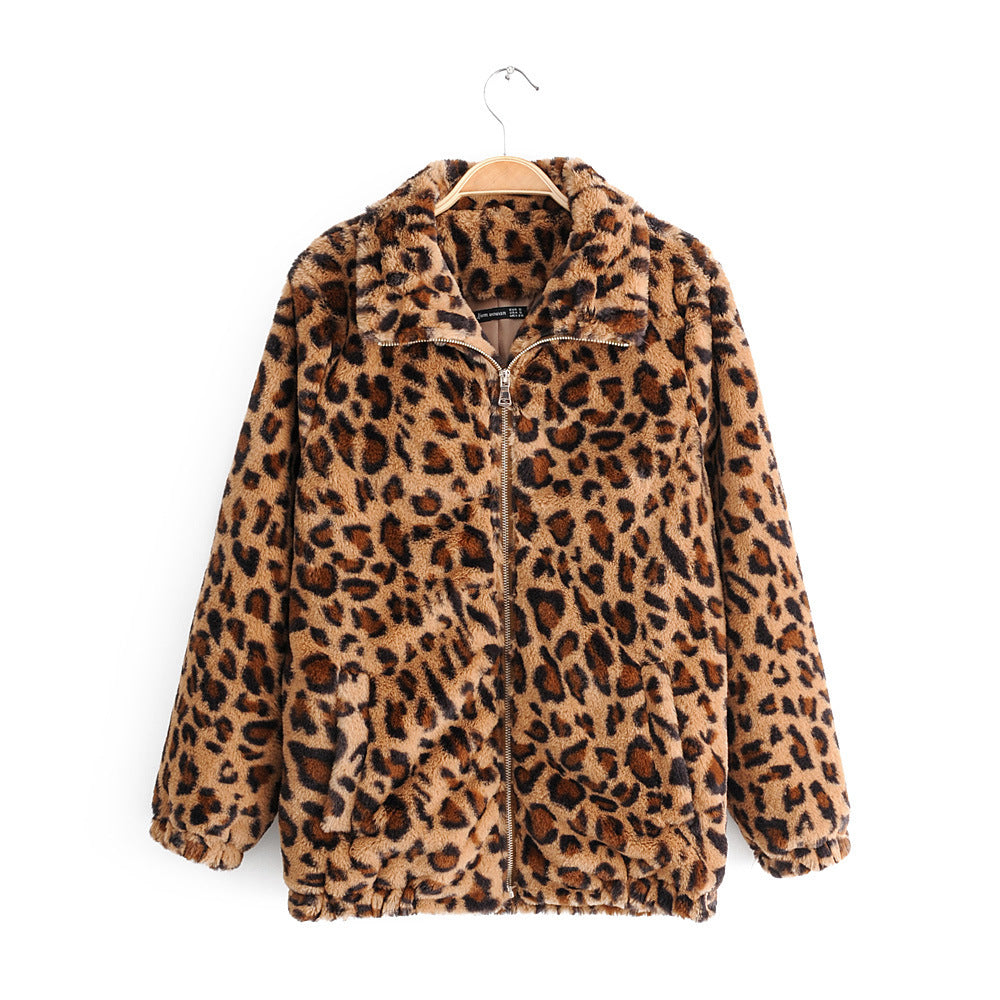 Kvinnors Fluffig Leopardtryck Jacka med Dragkedja Mirla-Eva Jonsson