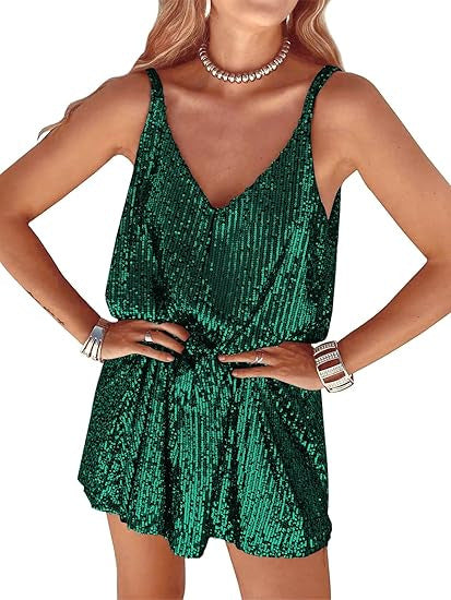 Kvinnors Glittrande Jumpsuit med Djup V-Hals och Elastisk Midja Mirla-Eva Jonsson