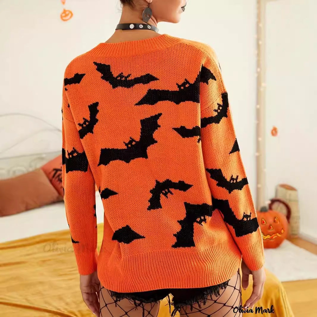 Kvinnors Halloween-tröja med roligt fladdermusmönster Mirla-Eva Jonsson