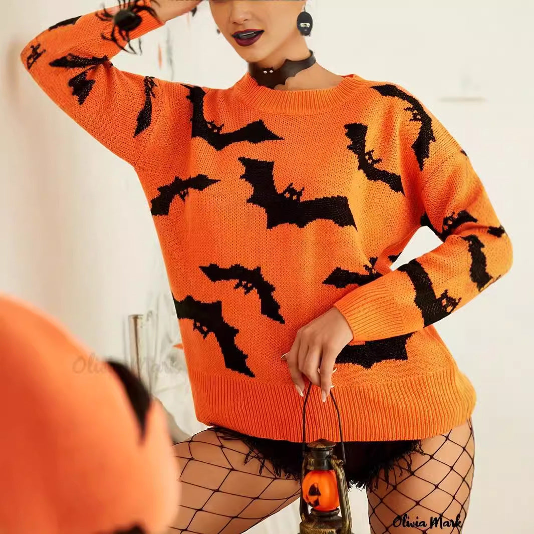 Kvinnors Halloween-tröja med roligt fladdermusmönster Mirla-Eva Jonsson