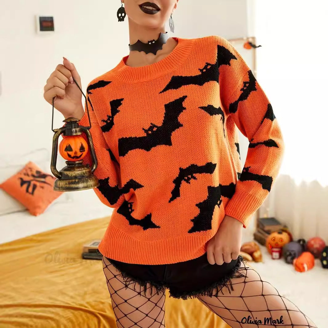 Kvinnors Halloween-tröja med roligt fladdermusmönster Mirla-Eva Jonsson