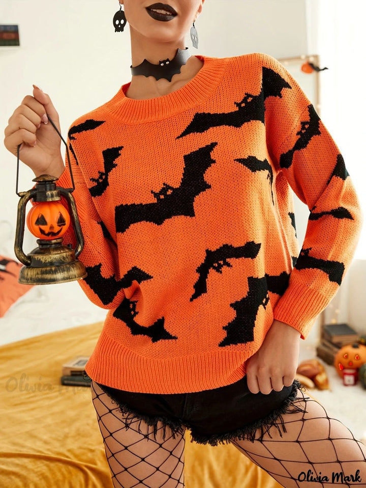 Kvinnors Halloween-tröja med roligt fladdermusmönster Mirla-Eva Jonsson