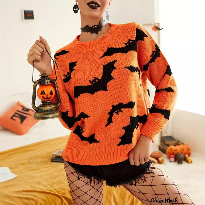 Kvinnors Halloween-tröja med roligt fladdermusmönster Mirla-Eva Jonsson