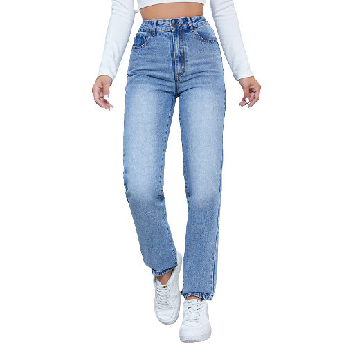 Kvinnors Högmidjade Jeans i modern Rak Ben Klipp Mirla-Eva Jonsson
