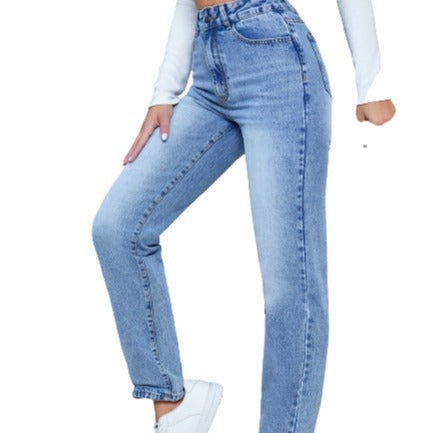 Kvinnors Högmidjade Jeans i modern Rak Ben Klipp Mirla-Eva Jonsson