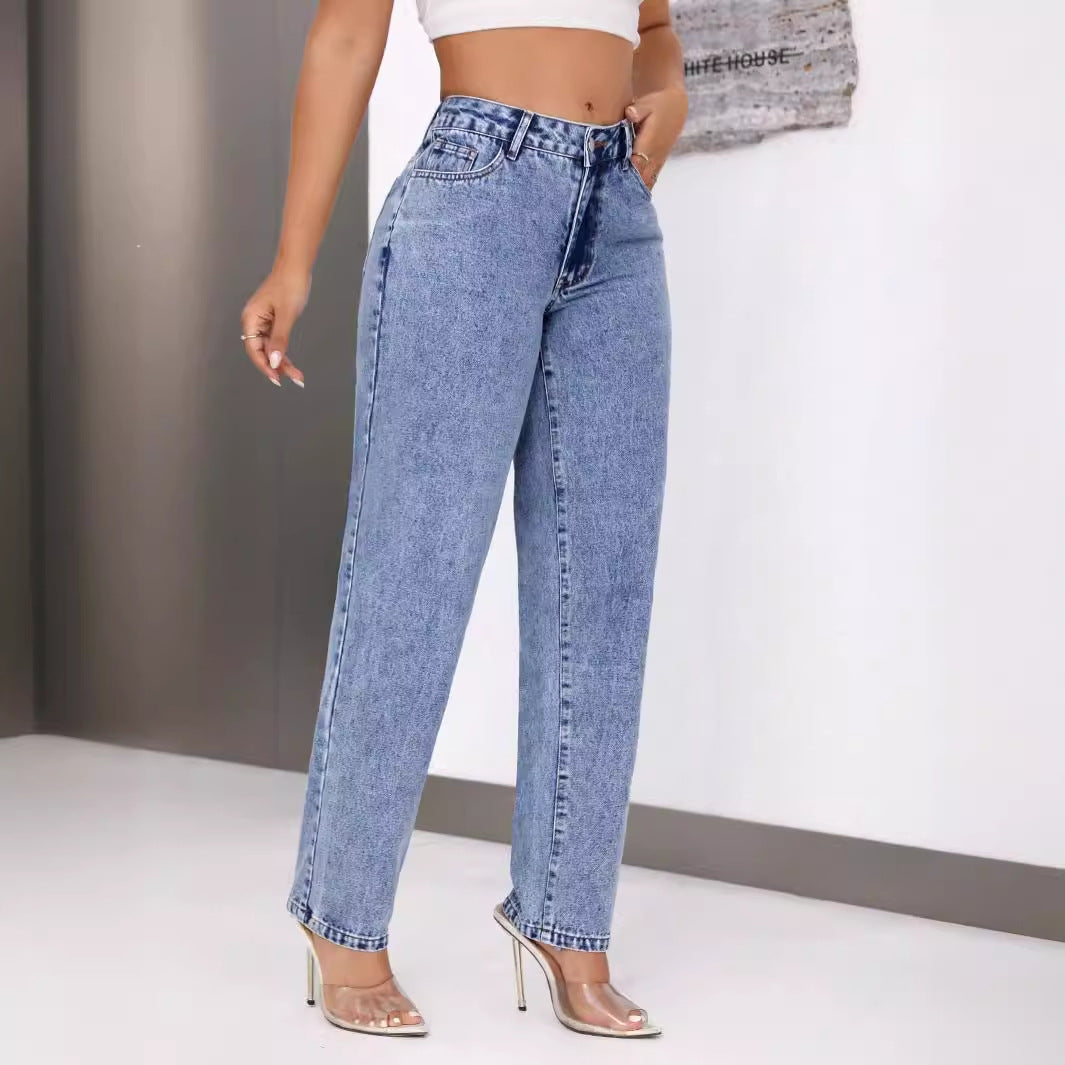 Kvinnors Högmidjade Jeans med Bred Ben Mirla-Eva Jonsson