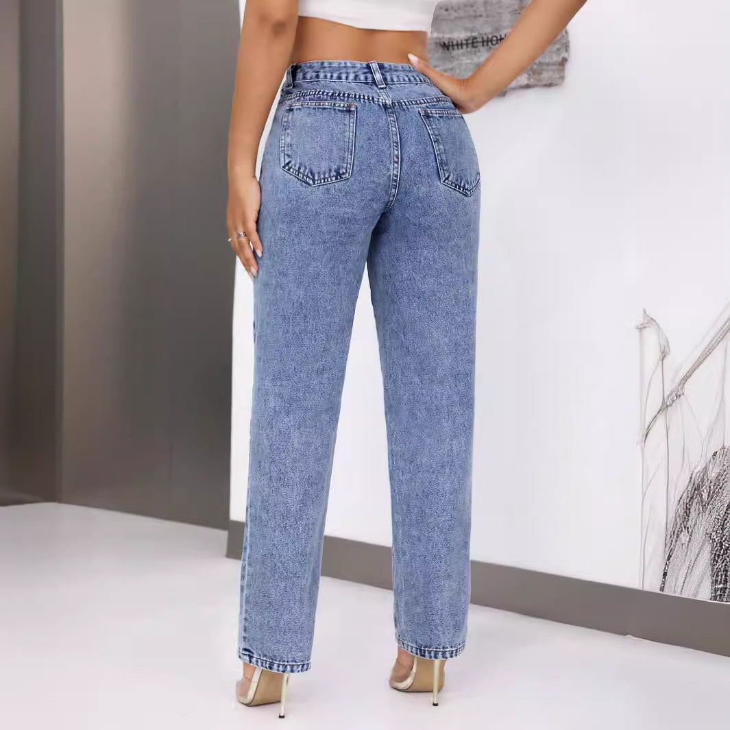 Kvinnors Högmidjade Jeans med Bred Ben Mirla-Eva Jonsson